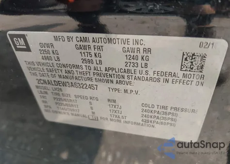 2010 Chevrolet Equinox Lt из США, поврежденный, VIN 2CNALDEW3A6322457